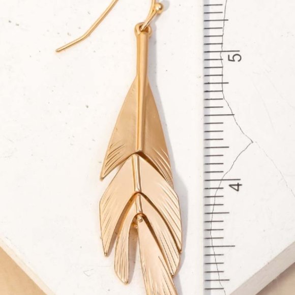 Charlotte Metallic Thin Leaf Drop Earrings - Picture 3 of 5